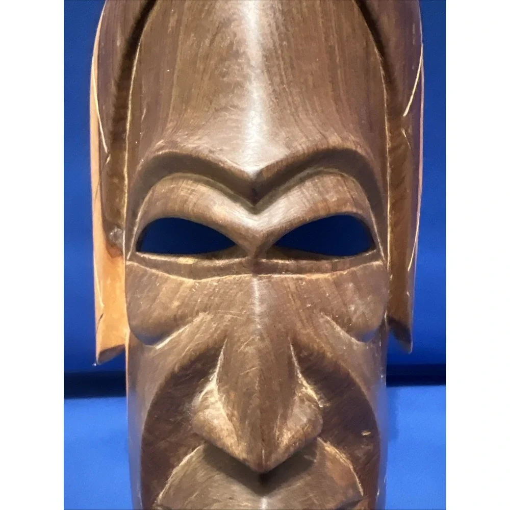 Vintage Hand Carved Wooden African Tribal Mask Wall Art Decor 12x6
